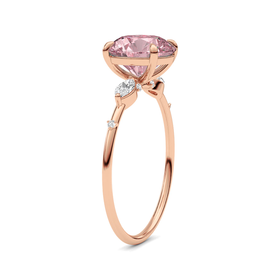 Rose gold Fancy Pink Round Cut Diamond Marquise Side Stone Engagement Ring