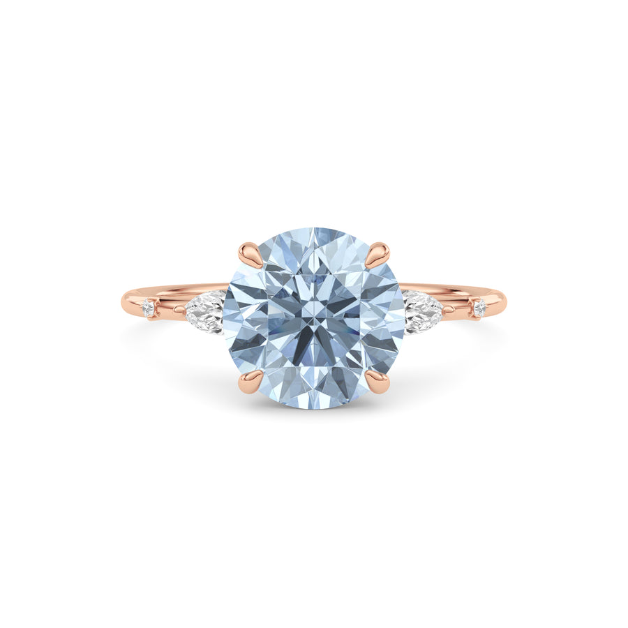 Rose gold Fancy Blue Round Cut Diamond Marquise Side Stone Engagement Ring