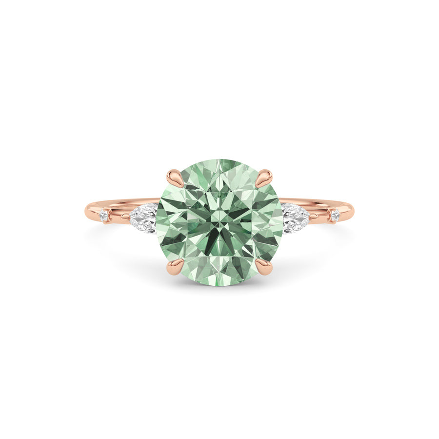 Rose gold Fancy Green Round Cut Diamond Marquise Side Stone Engagement Ring