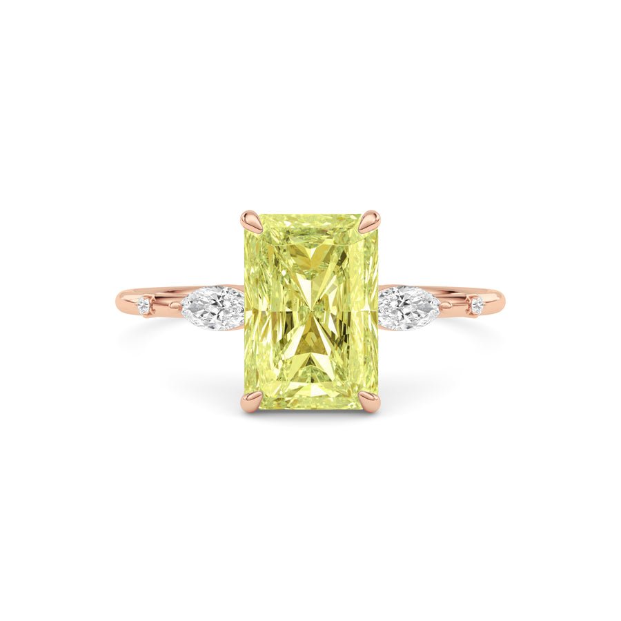 Rose gold Fancy Yellow Radiant Cut Diamond Marquise Side Stone Engagement Ring