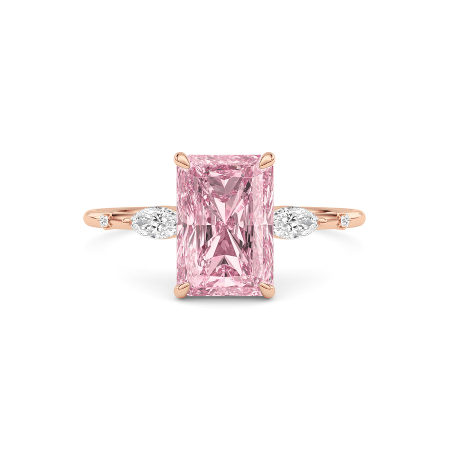 Rose gold Fancy Pink Radiant Cut Diamond Marquise Side Stone Engagement Ring