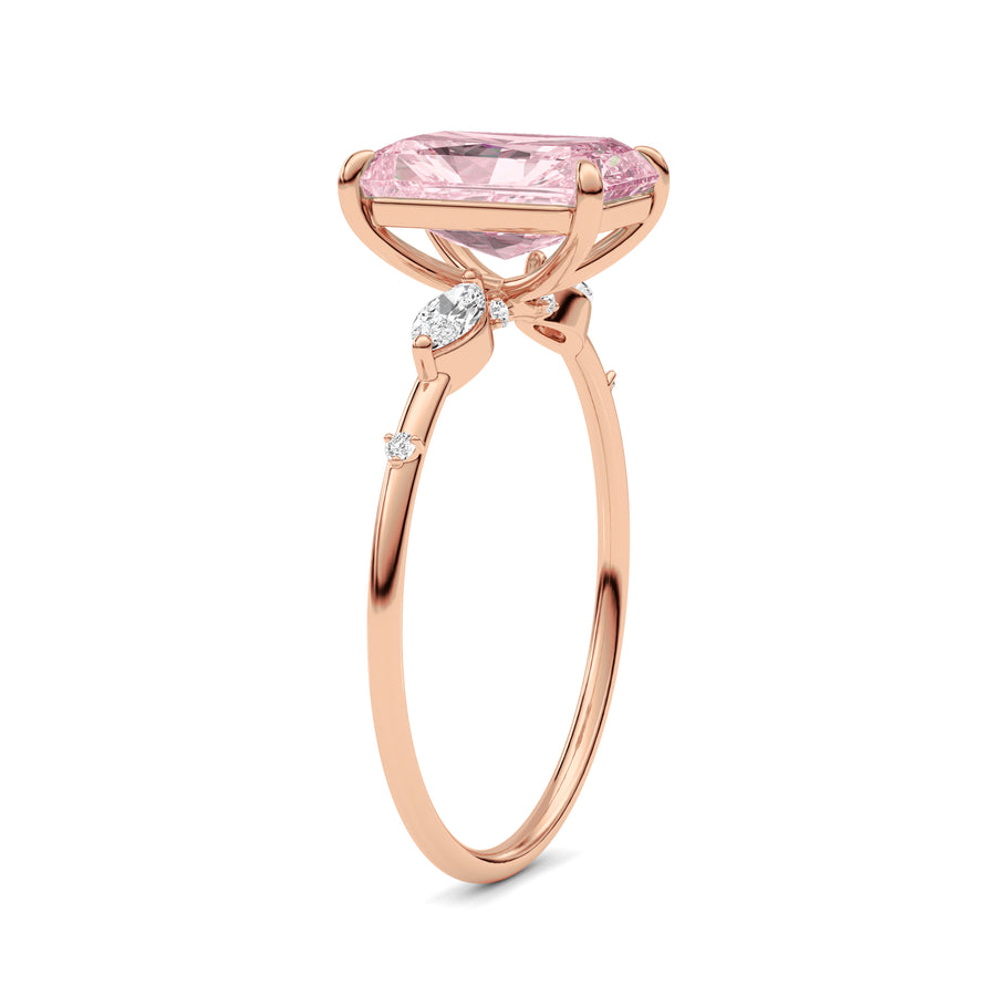 Rose gold Fancy Pink Radiant Cut Diamond Marquise Side Stone Engagement Ring