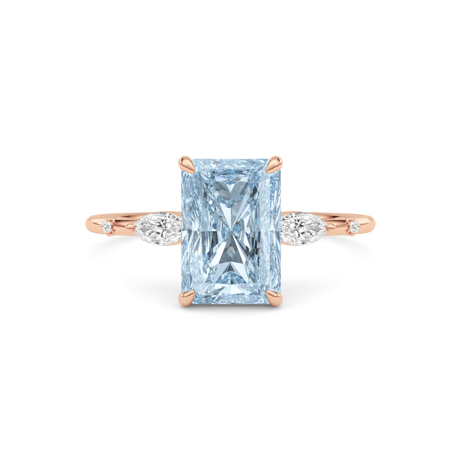 Rose gold Fancy Blue Radiant Cut Diamond Marquise Side Stone Engagement Ring