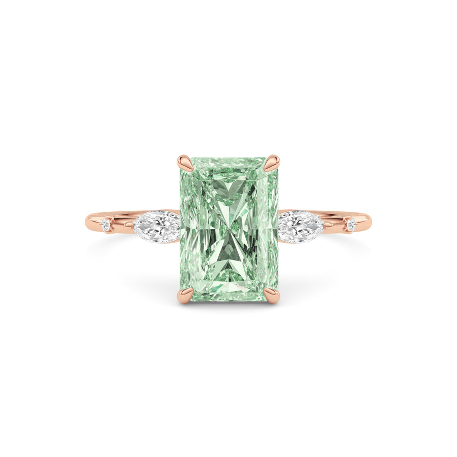 Rose gold Fancy Green Radiant Cut Diamond Marquise Side Stone Engagement Ring