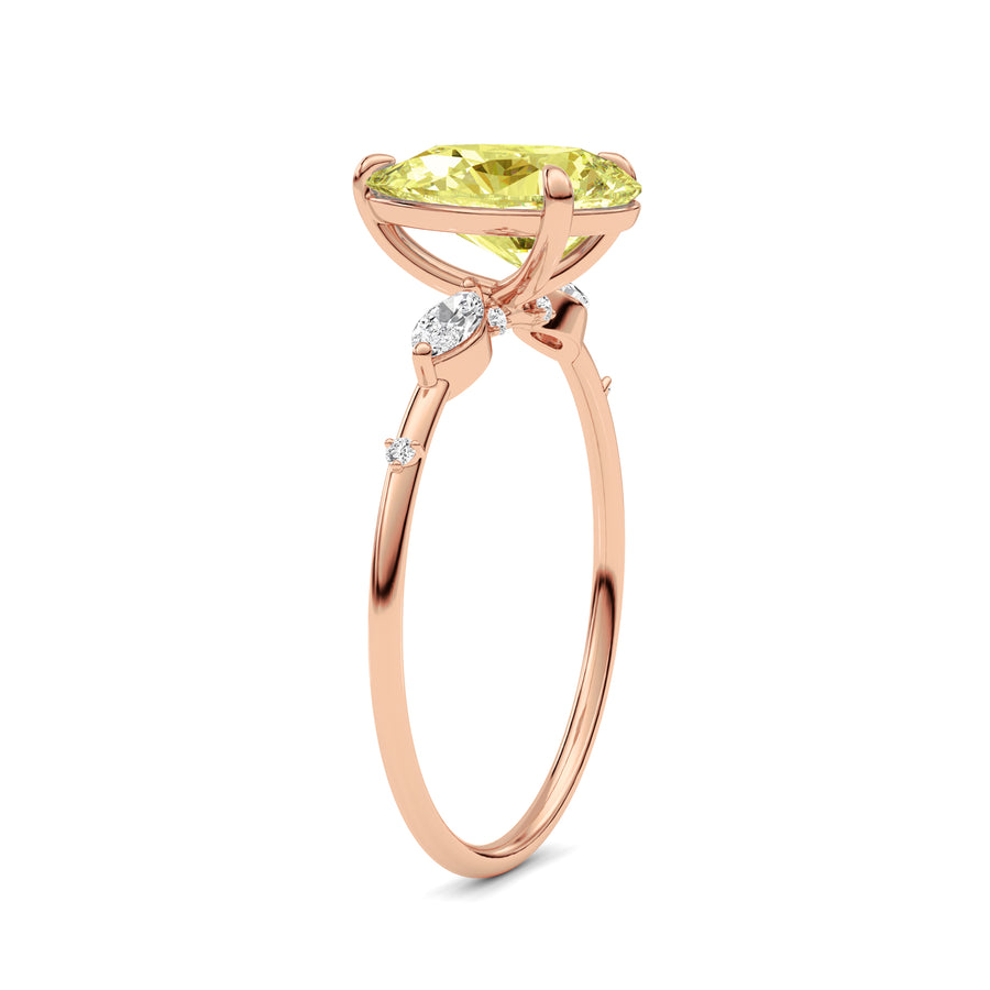 Rose gold Fancy Yellow Pear Cut Diamond Marquise Side Stone Engagement Ring