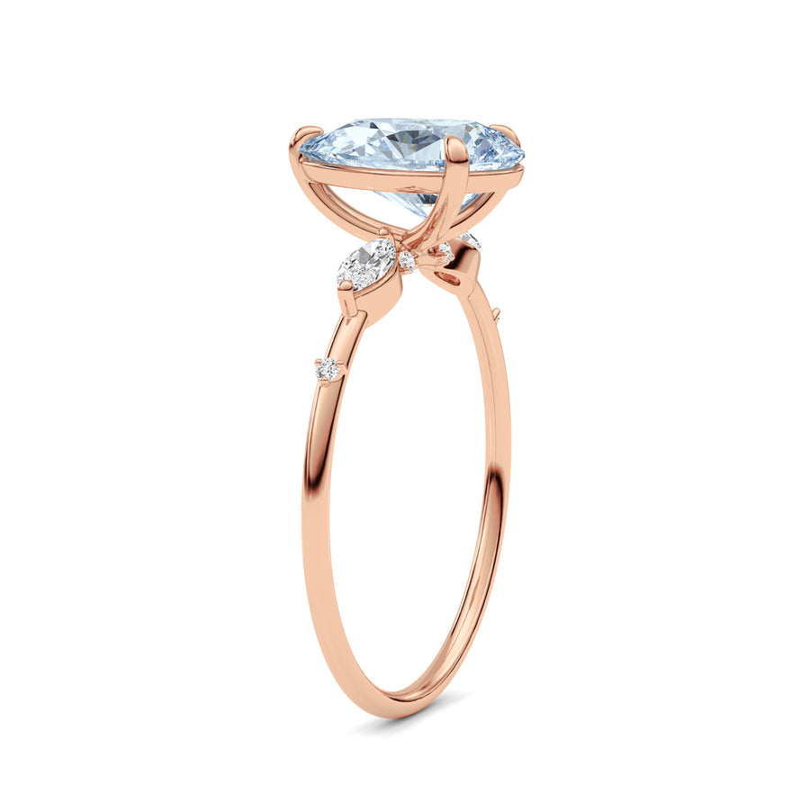 Rose gold Fancy Blue Pear Cut Diamond Marquise Side Stone Engagement Ring