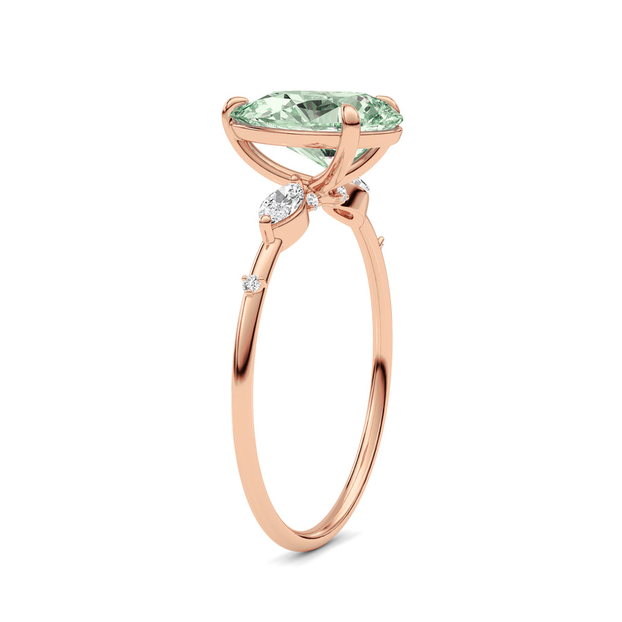 Rose gold Fancy Green Pear Cut Diamond Marquise Side Stone Engagement Ring