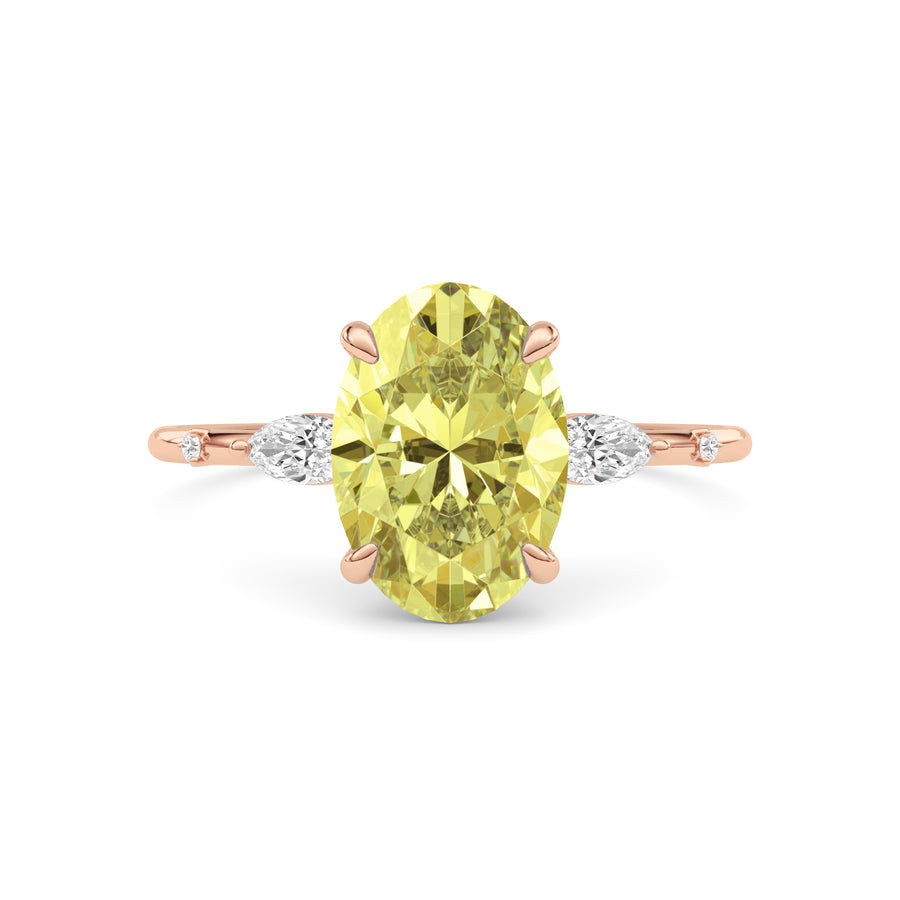 Rose gold Fancy Yellow Oval Cut Diamond Marquise Side Stone Engagement Ring
