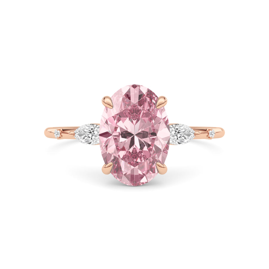 Rose gold Fancy Pink Oval Cut Diamond Marquise Side Stone Engagement Ring