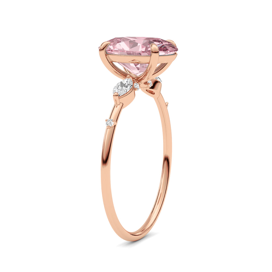Rose gold Fancy Pink Oval Cut Diamond Marquise Side Stone Engagement Ring