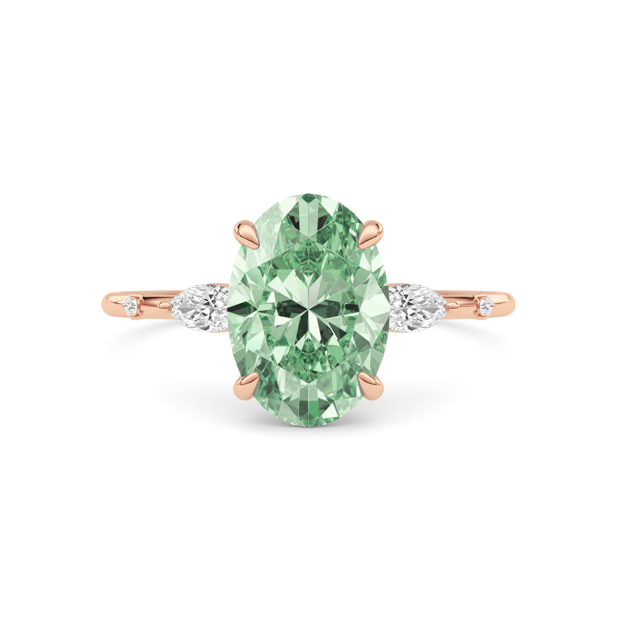 Rose gold Fancy Green Oval Cut Diamond Marquise Side Stone Engagement Ring