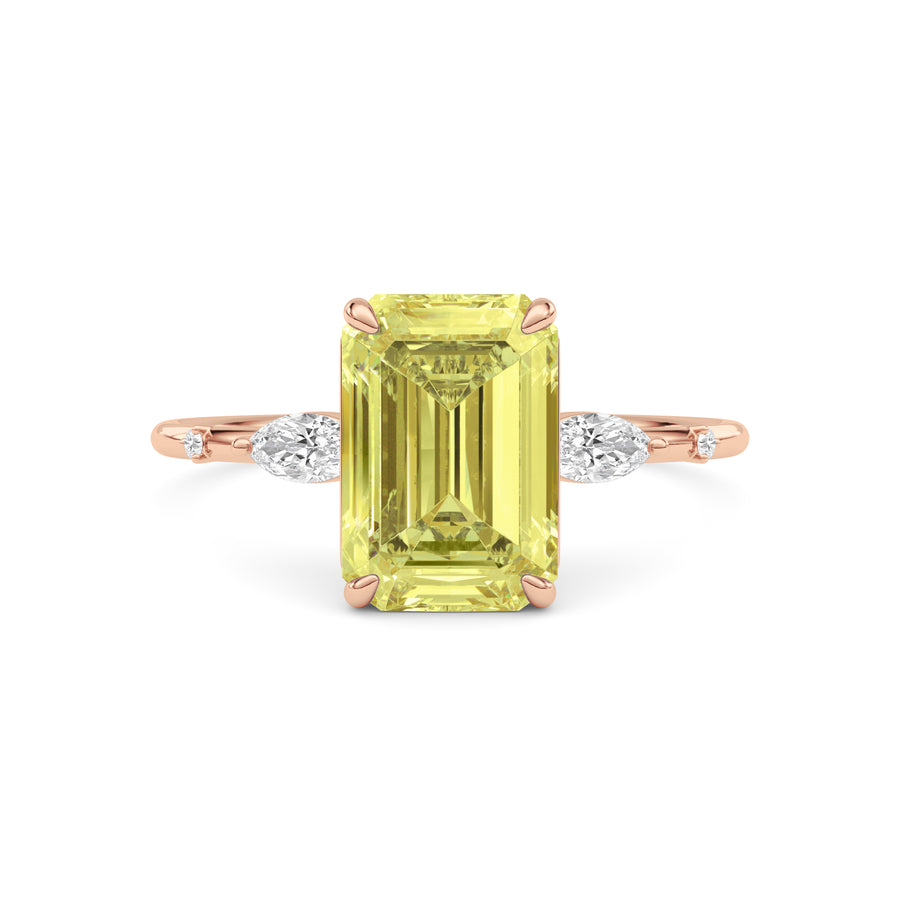 Rose gold Fancy Yellow Emerald Cut Diamond Marquise Side Stone Engagement Ring