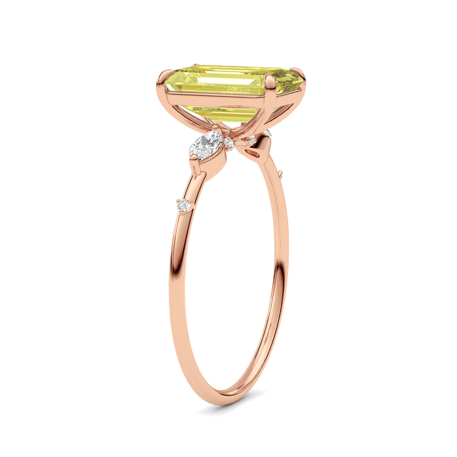 Rose gold Fancy Yellow Emerald Cut Diamond Marquise Side Stone Engagement Ring
