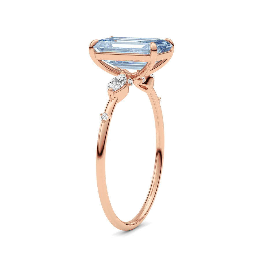 Rose gold Fancy Blue Emerald Cut Diamond Marquise Side Stone Engagement Ring