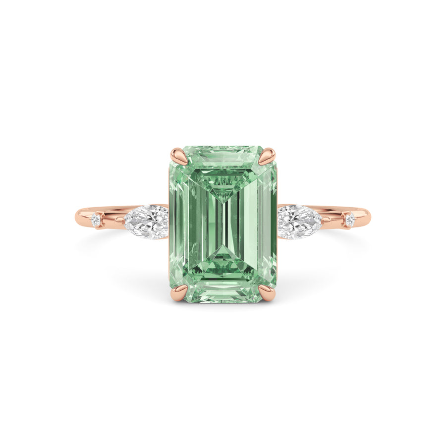 Rose gold Fancy Green Emerald Cut Diamond Marquise Side Stone Engagement Ring