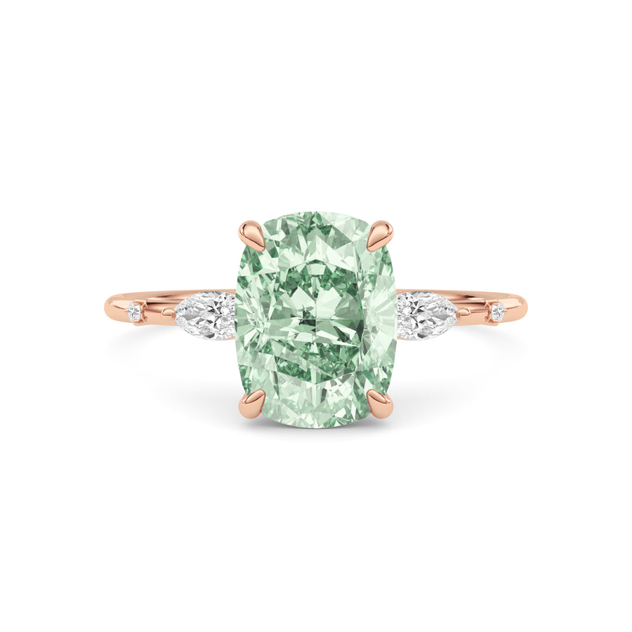 Rose gold Fancy Green Cushion Cut Diamond Marquise Side Stone Engagement Ring