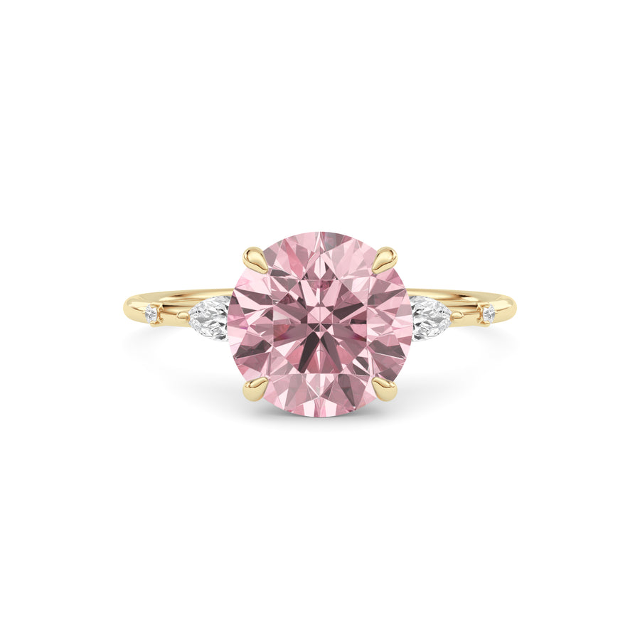 Yellow gold Fancy Pink Round Cut Diamond Marquise Side Stone Engagement Ring