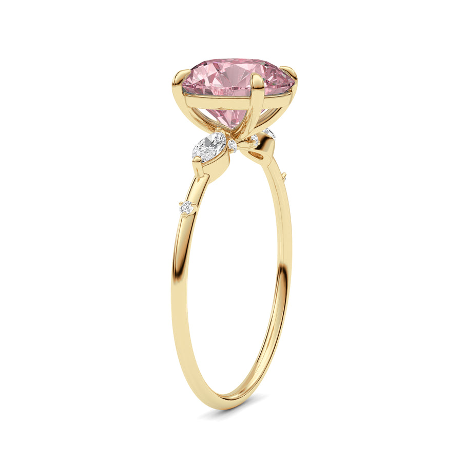 Yellow gold Fancy Pink Round Cut Diamond Marquise Side Stone Engagement Ring