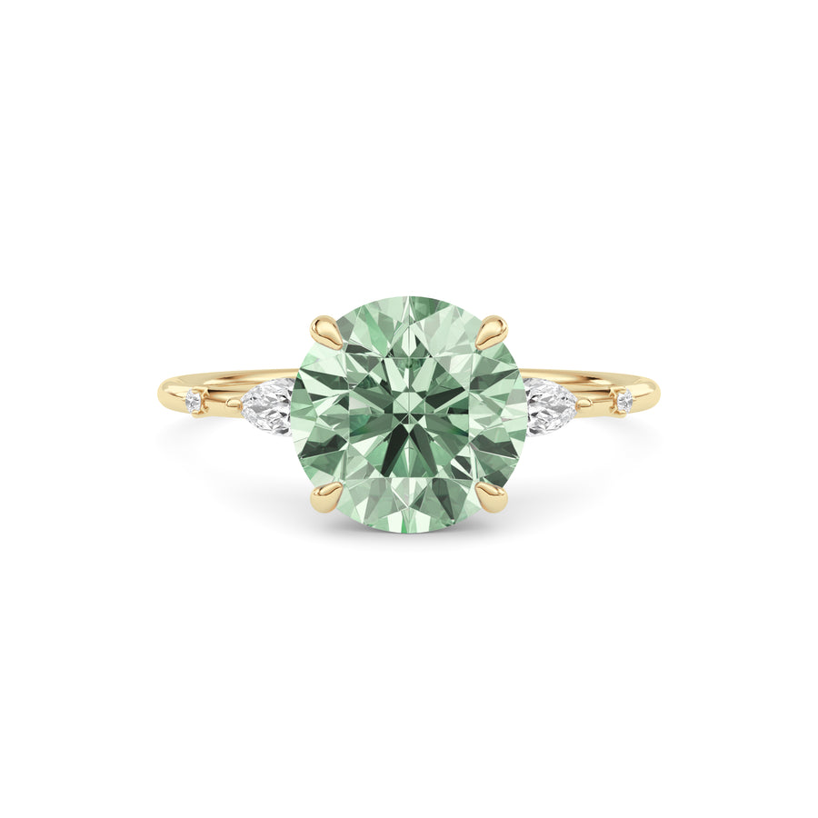 Yellow gold Fancy Green Round Cut Diamond Marquise Side Stone Engagement Ring