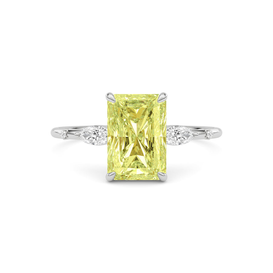 Yellow gold Fancy Yellow Radiant Cut Diamond Marquise Side Stone Engagement Ring