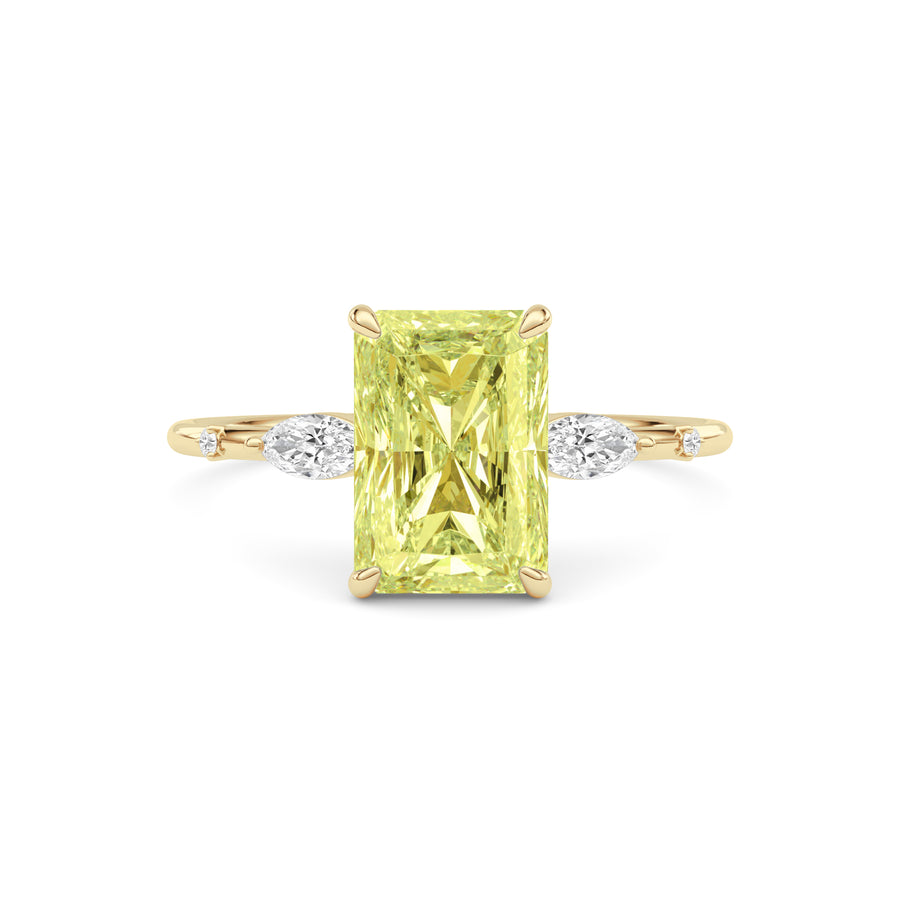 Yellow gold Fancy Yellow Radiant Cut Diamond Marquise Side Stone Engagement Ring
