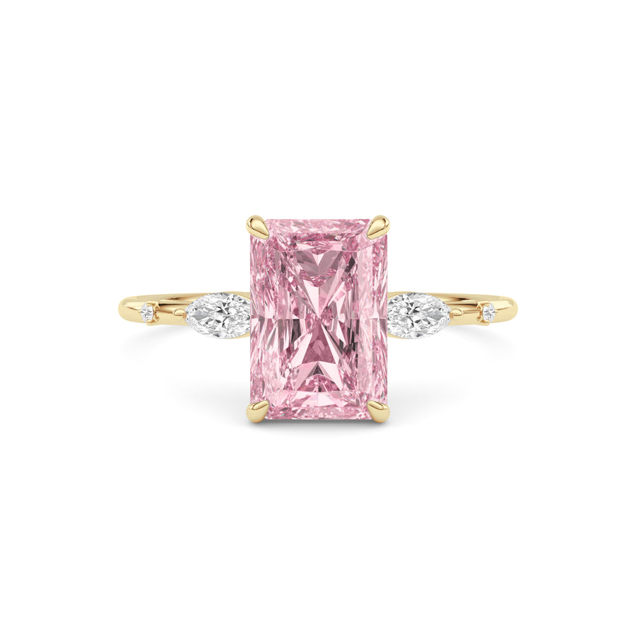 Yellow gold Fancy Pink Radiant Cut Diamond Marquise Side Stone Engagement Ring