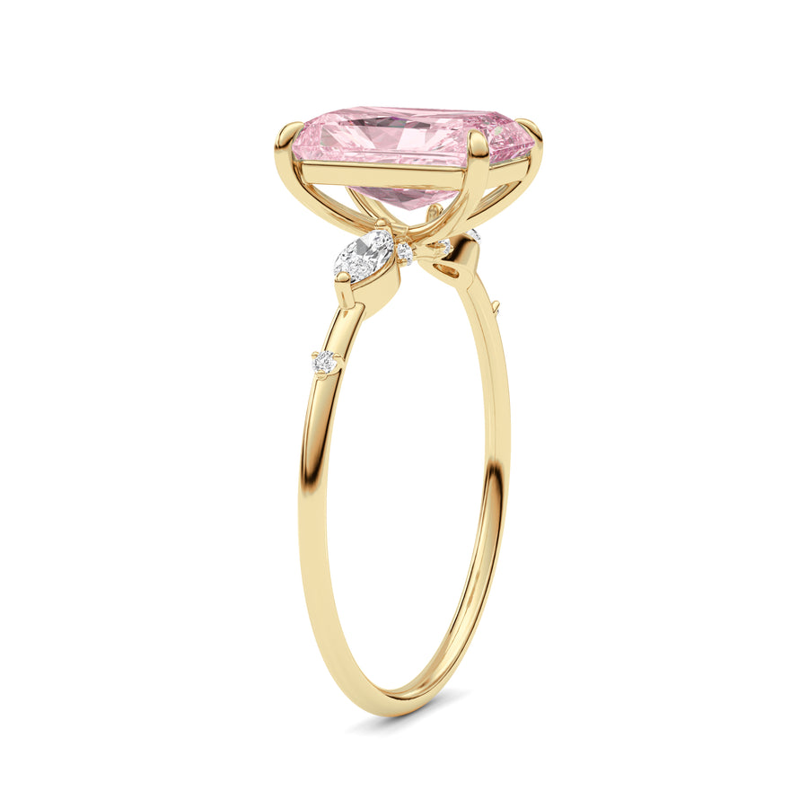 Yellow gold Fancy Pink Radiant Cut Diamond Marquise Side Stone Engagement Ring
