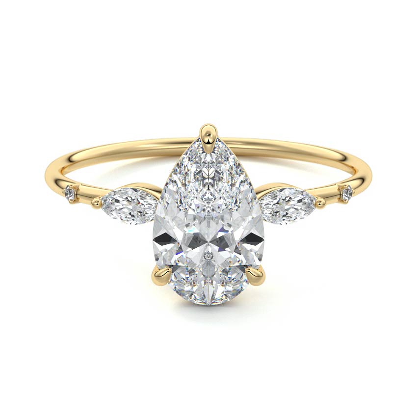 Yellow gold Pear Diamond Marquise Side Stone Engagement Ring