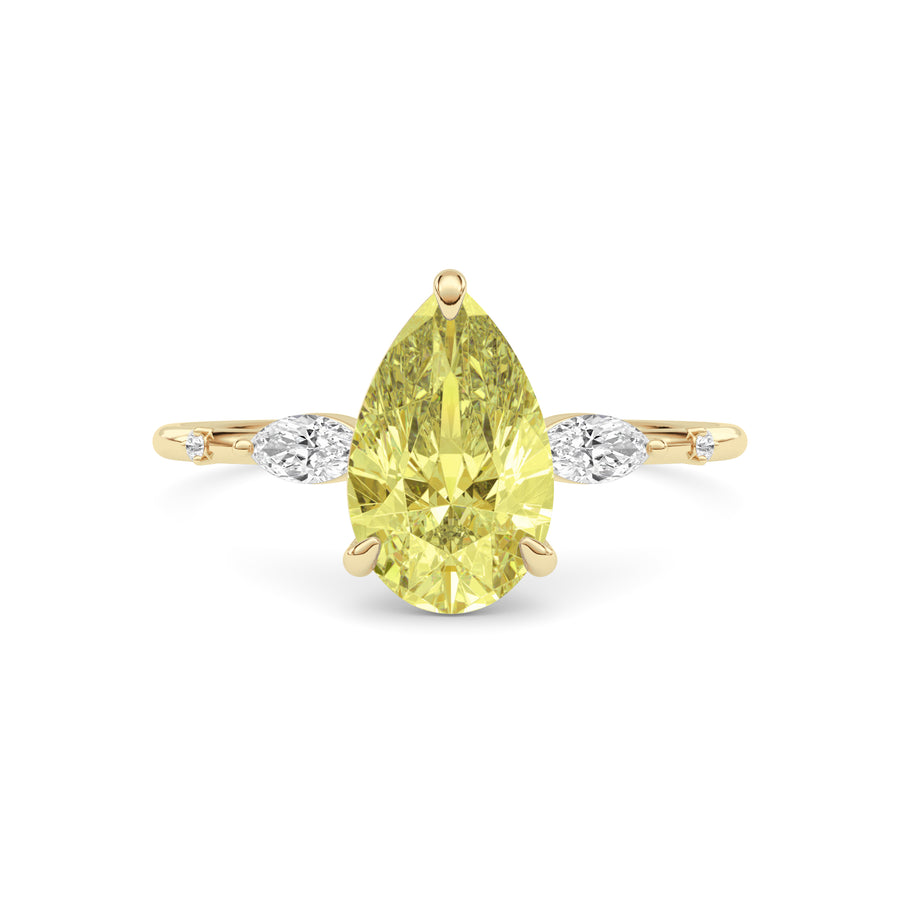 Yellow gold Fancy Yellow Pear Cut Diamond Marquise Side Stone Engagement Ring