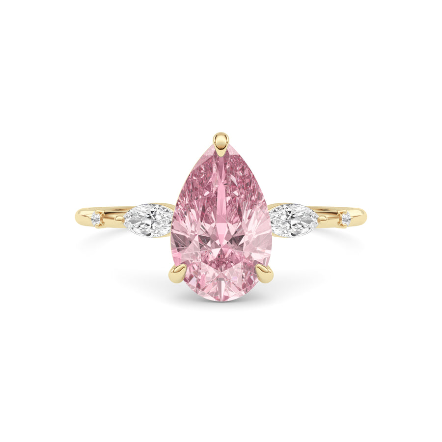 Yellow gold Fancy Pink Pear Cut Diamond Marquise Side Stone Engagement Ring