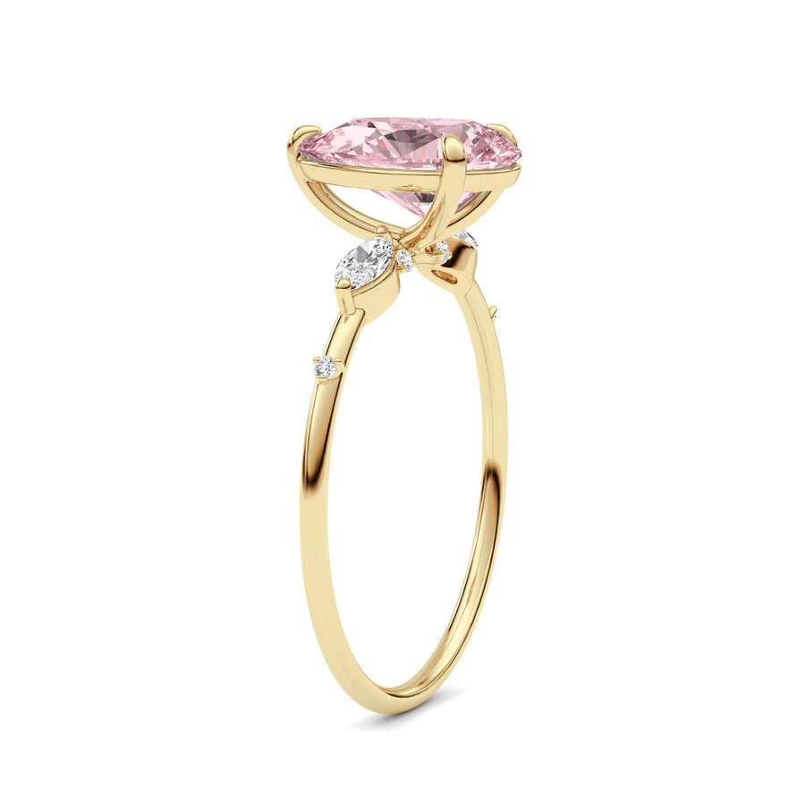 Yellow gold Fancy Pink Pear Cut Diamond Marquise Side Stone Engagement Ring