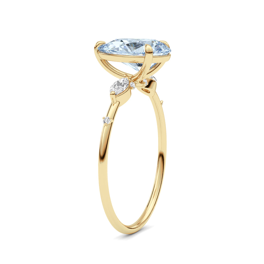 Yellow gold Fancy Blue Pear Cut Diamond Marquise Side Stone Engagement Ring