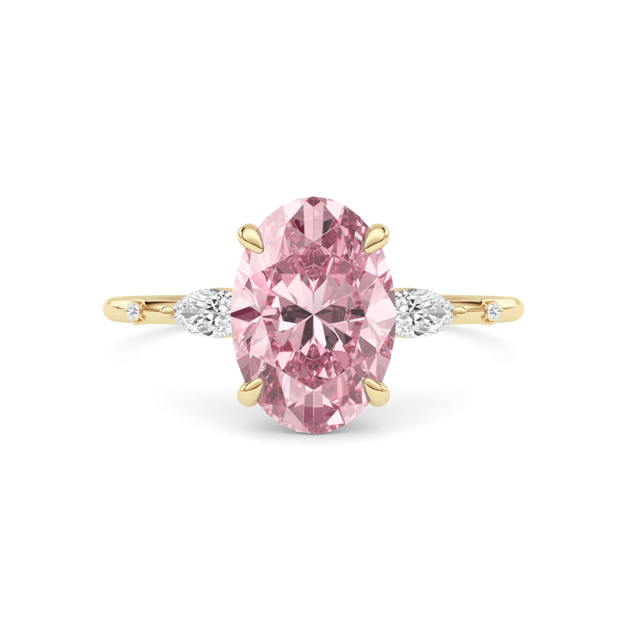 Yellow gold Fancy Pink Oval Cut Diamond Marquise Side Stone Engagement Ring