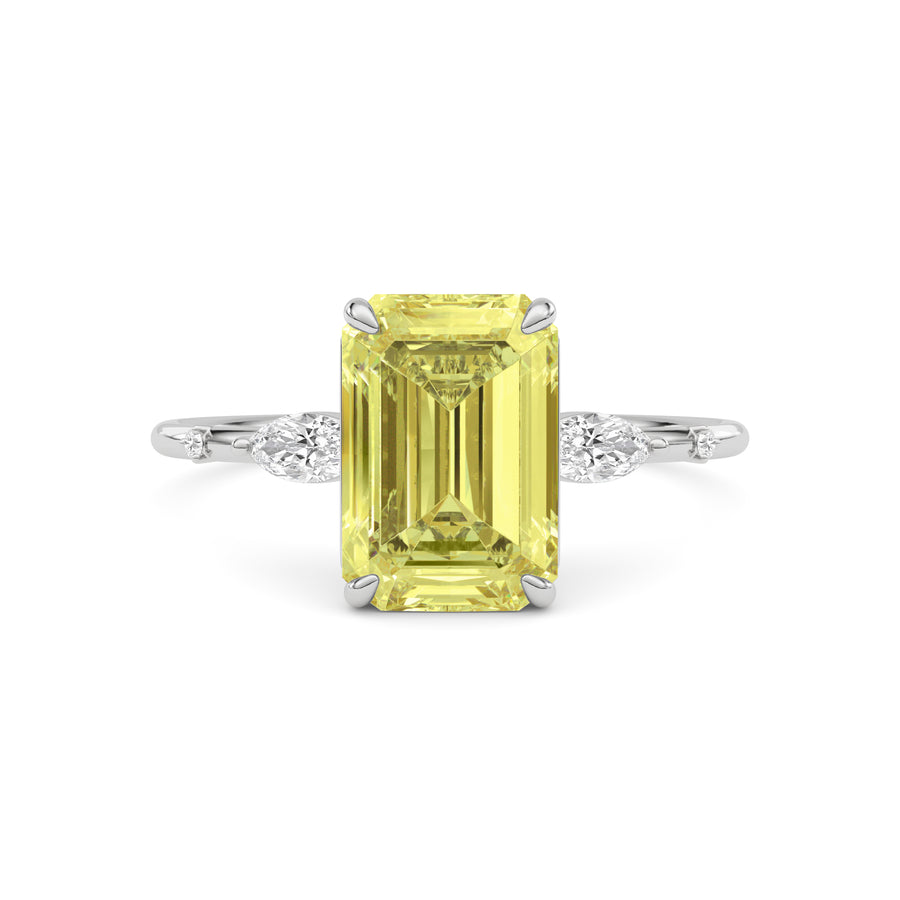 Yellow gold Fancy Yellow Emerald Cut Diamond Marquise Side Stone Engagement Ring