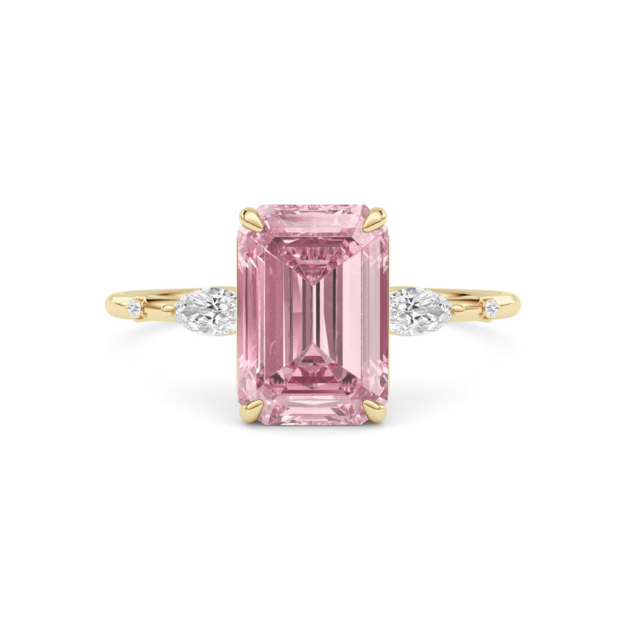 Yellow gold Fancy Pink Emerald Cut Diamond Marquise Side Stone Engagement Ring