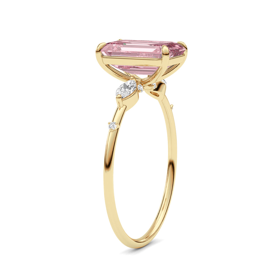 Yellow gold Fancy Pink Emerald Cut Diamond Marquise Side Stone Engagement Ring