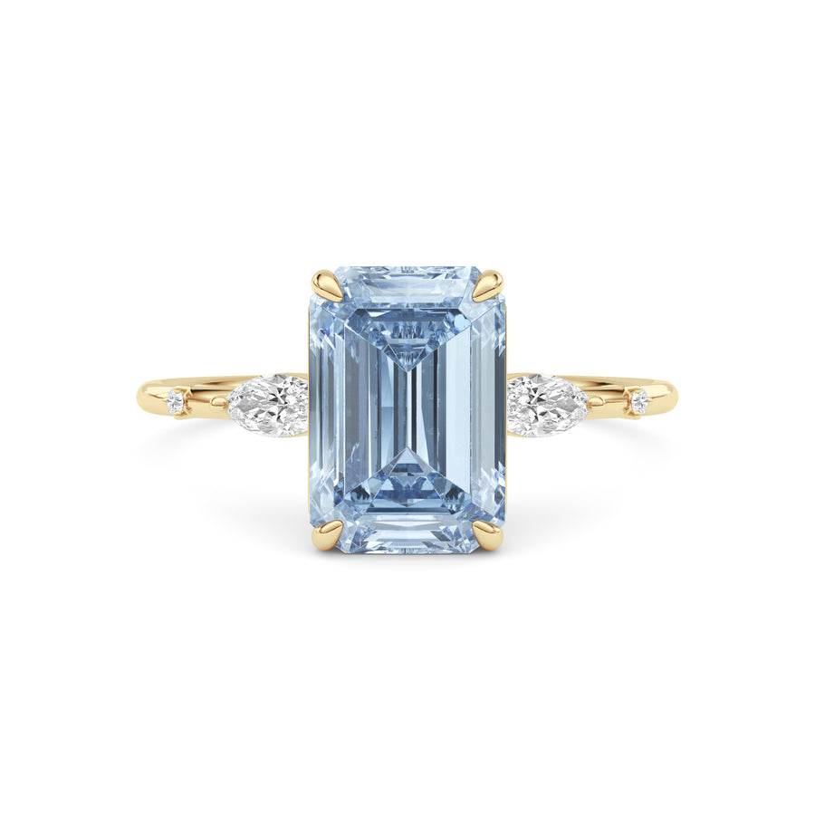 Yellow gold Fancy Blue Emerald Cut Diamond Marquise Side Stone Engagement Ring