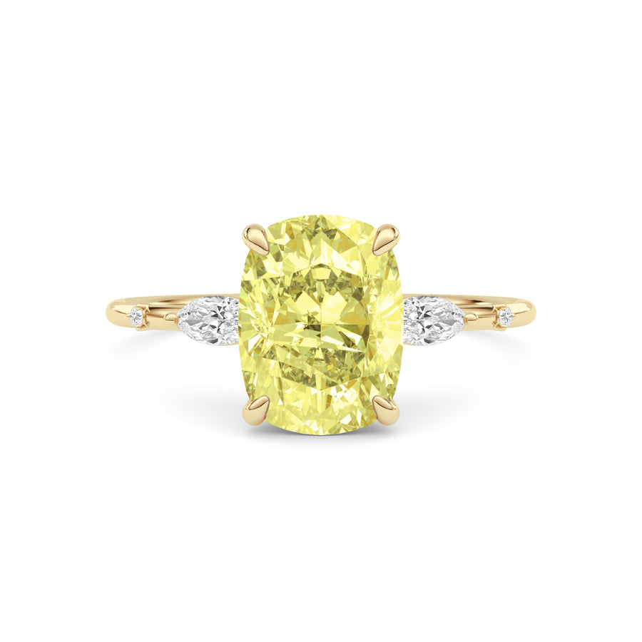 Yellow gold Fancy Yellow Cushion Cut Diamond Marquise Side Stone Engagement Ring