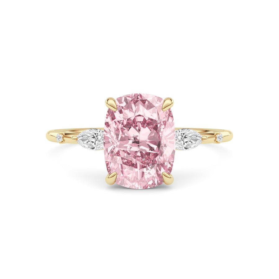 Yellow gold Fancy Pink Cushion Cut Diamond Marquise Side Stone Engagement Ring