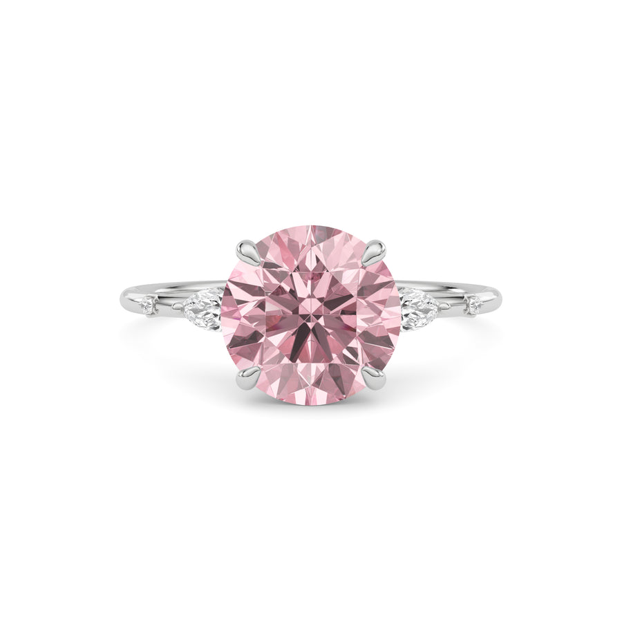 White gold Fancy Pink Round Cut Diamond Marquise Side Stone Engagement Ring