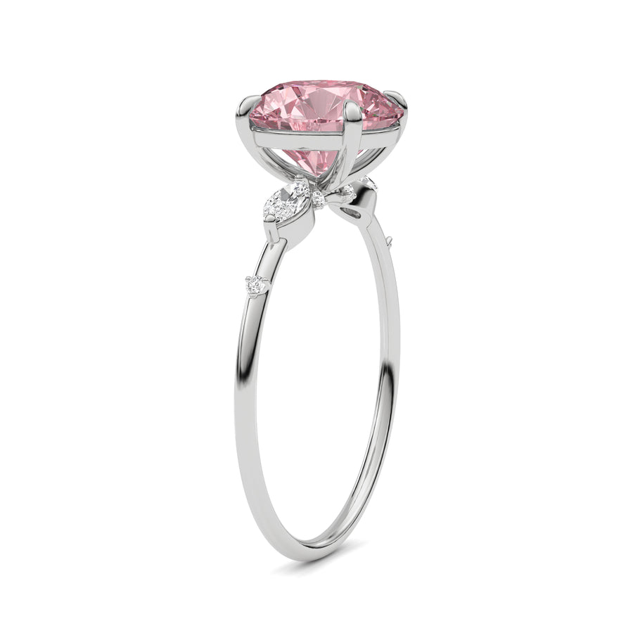 White gold Fancy Pink Round Cut Diamond Marquise Side Stone Engagement Ring