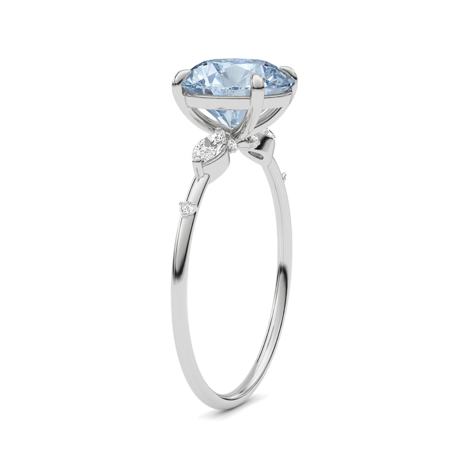 White gold Fancy Blue Round Cut Diamond Marquise Side Stone Engagement Ring