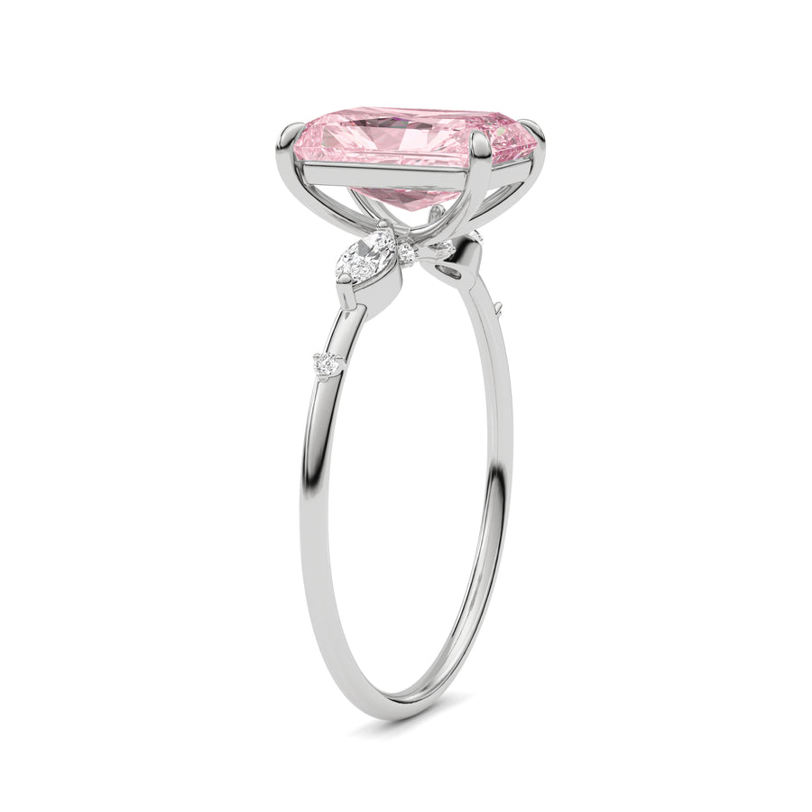 White gold Fancy Pink Radiant Cut Diamond Marquise Side Stone Engagement Ring