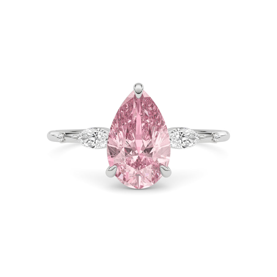 White gold Fancy Pink Pear Cut Diamond Marquise Side Stone Engagement Ring