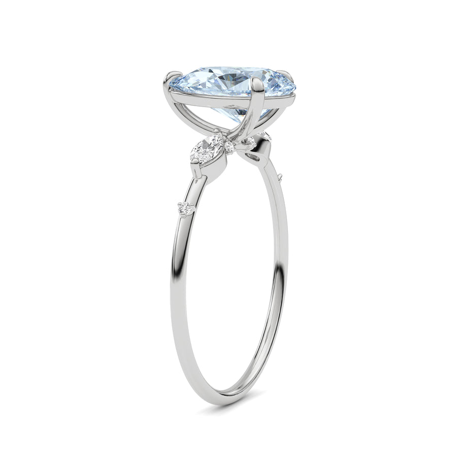 White gold Fancy Blue Pear Cut Diamond Marquise Side Stone Engagement Ring