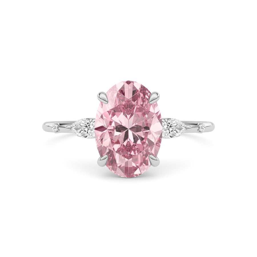 White gold Fancy Pink Oval Cut Diamond Marquise Side Stone Engagement Ring