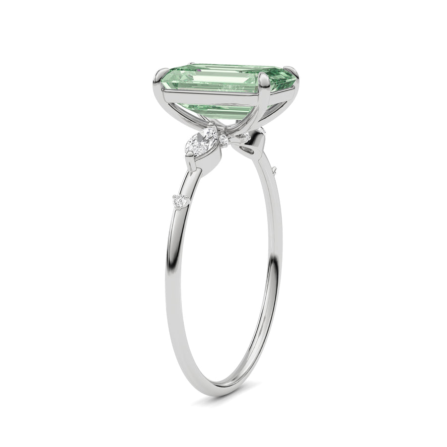 White gold Fancy Green Emerald Cut Diamond Marquise Side Stone Engagement Ring