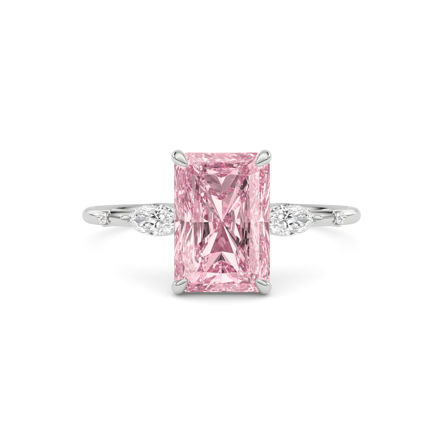 Silver Fancy Pink Radiant Cut Diamond Marquise Side Stone Engagement Ring