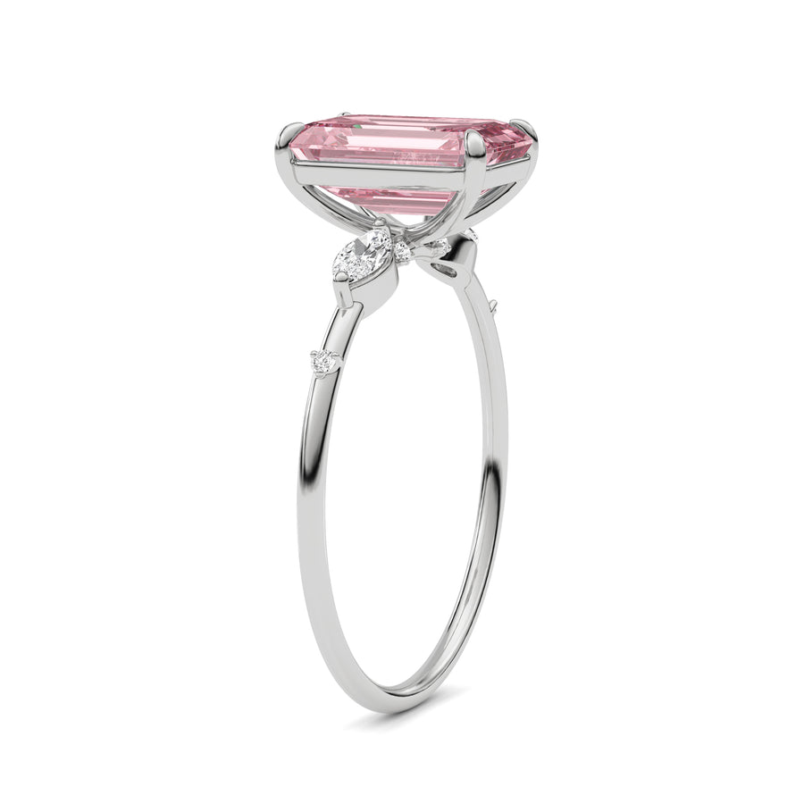 Silver Fancy Pink Emerald Cut Diamond Marquise Side Stone Engagement Ring