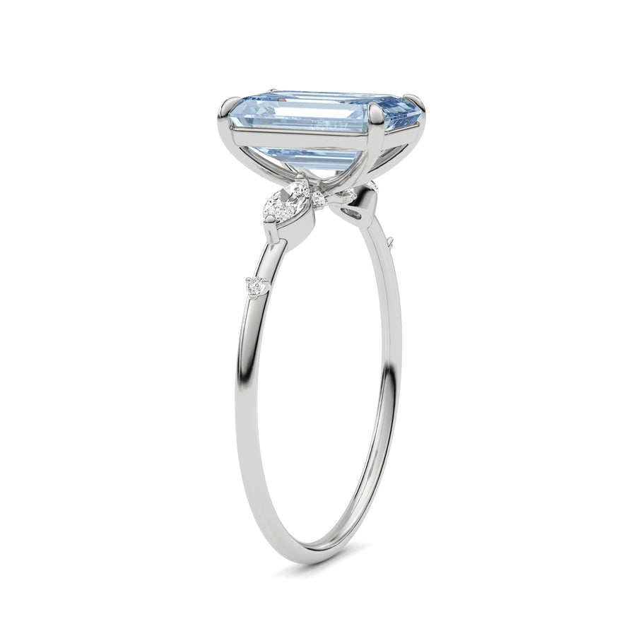 Silver Fancy Blue Emerald Cut Diamond Marquise Side Stone Engagement Ring